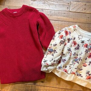 Baby GAP 3t Vibrant Red Knit Sweater dress and floral sweatshirt